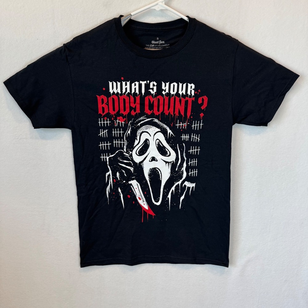 Ghost Face Scream Body Count Black Graphic T-Shirt Small Horror Movie Tee